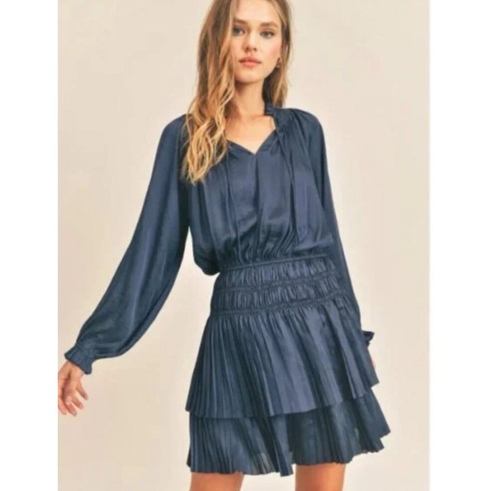 Reset By Jane Dress‎ Womens Lana Mini Satin Silky Coquette Ruffle Size Large